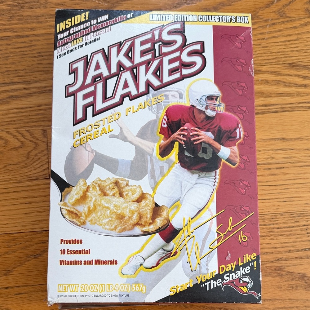 Jake's Flakes Frosted Cereal Box Arizona Cardinals Jake Plummer Collectible